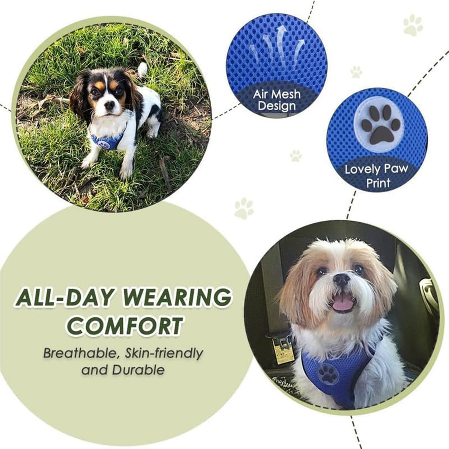 Dog Safety Vest Harness with Seatbelt, Dog Car Harness Seat Belt Adjustable Pet Harnesses Double Breathable Mesh Fabric with Car Vehicle Connector Strap for Dog