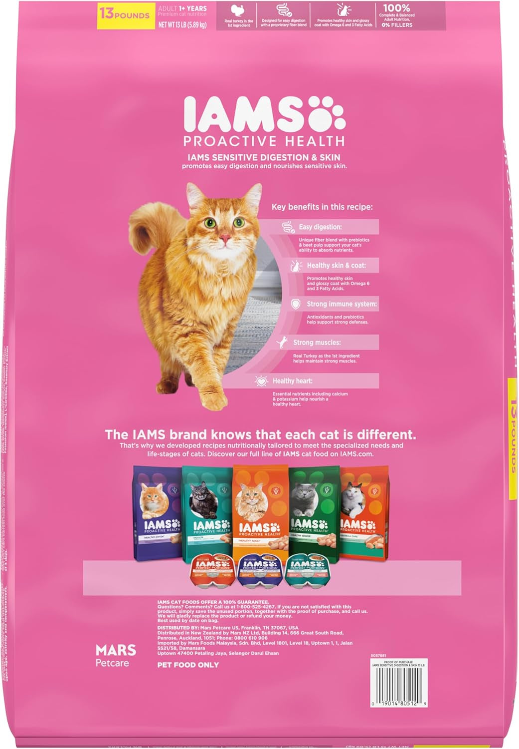PROACTIVE HEALTH Adult Sensitive Digestion & Skin, Dry Cat Food with Turkey Cat Kibble, 13 Lb. Bag