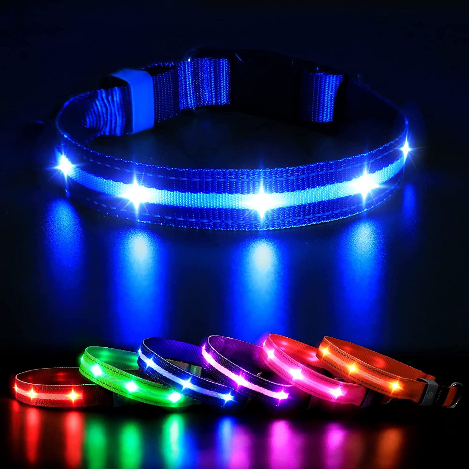 LED Dog Collar-Usb Rechargeable Glow Light up Dog Collars- Safety Waterproof Illuminated Flashing Light Collar for Dogs