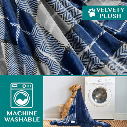Dog Blanket, Plaid Sherpa Dog Blanket | Plush, Reversible, Warm Pet Blanket for Dog Bed, Couch, Sofa, Car (Navy, 60X80 Inches)
