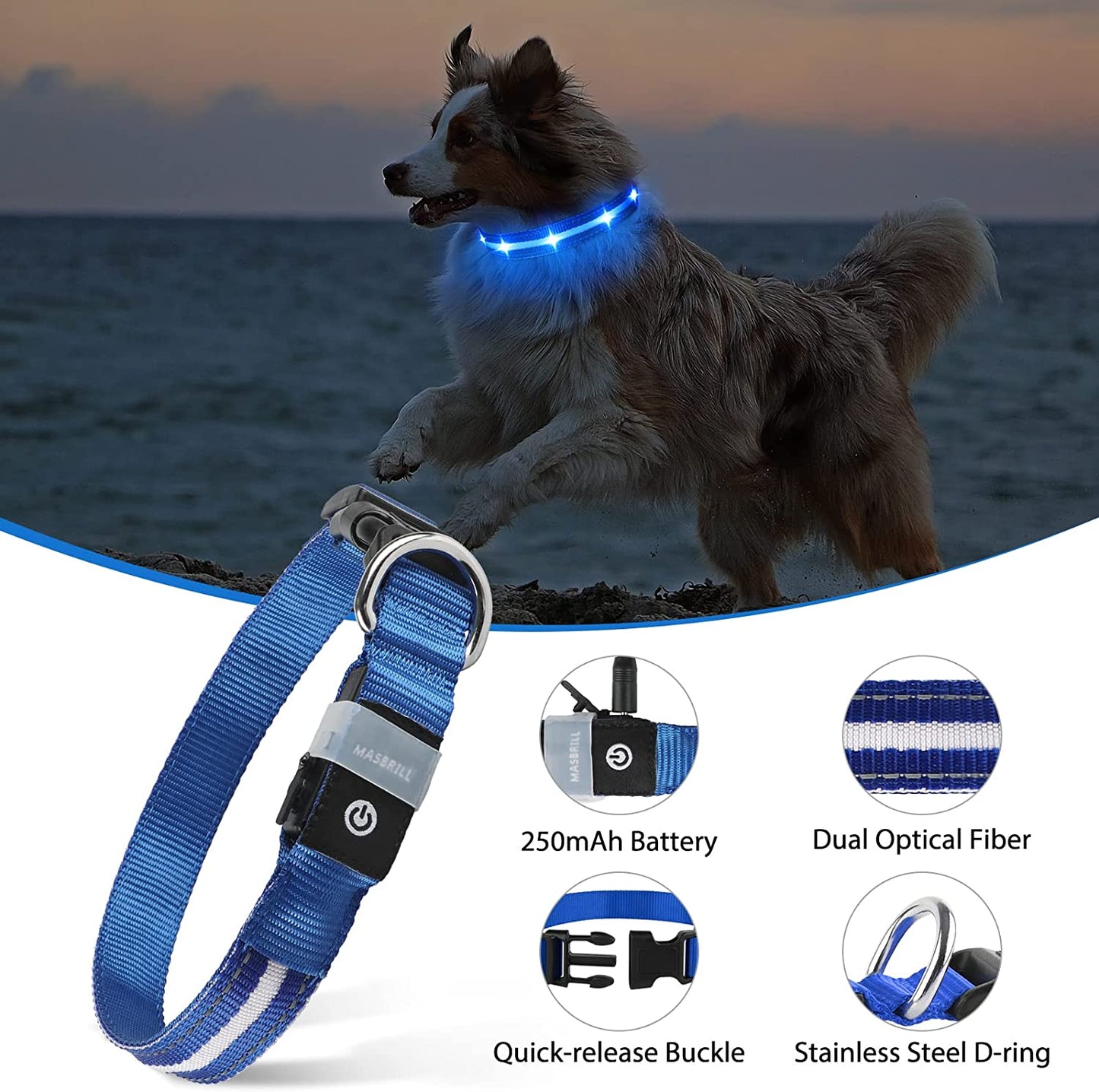 LED Dog Collar-Usb Rechargeable Glow Light up Dog Collars- Safety Waterproof Illuminated Flashing Light Collar for Dogs