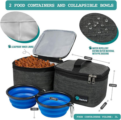 Dog Travel Bag | Airline Approved Tote Organizer with Multi-Function Pockets, Food Container Bag and Collapsible Bowl | Perfect Weekend Pet Travel Set for Dog, Cat