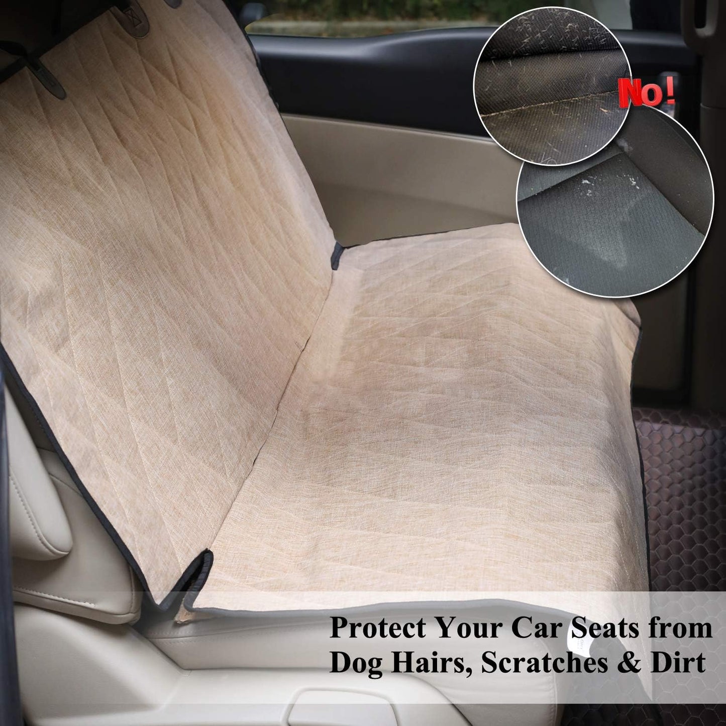 Dog Seat Covers, Dog Backseat Cover Pet Bench Protectors with Anti-Slip Backing, Back Seats Cover Rear Seat Covers Car Seat Cover for Dogs, Heather Khaki, 46" L * 52" W