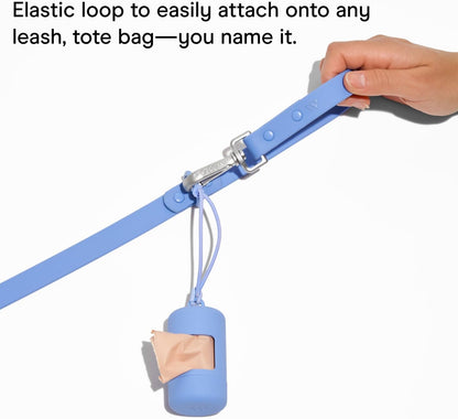 Poop Bag Holder and Dispenser for Dogs with Leash Attachment, Leak Proof, Easy Twist Top for Refills, Includes 1 Roll, Black