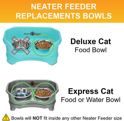 Stainless Steel Dog and Cat Bowls (2 Pack) Neater Feeder Cat Deluxe or Cat Express Extra Replacement Bowl (Metal Food and Water Dish) (1 Cup)