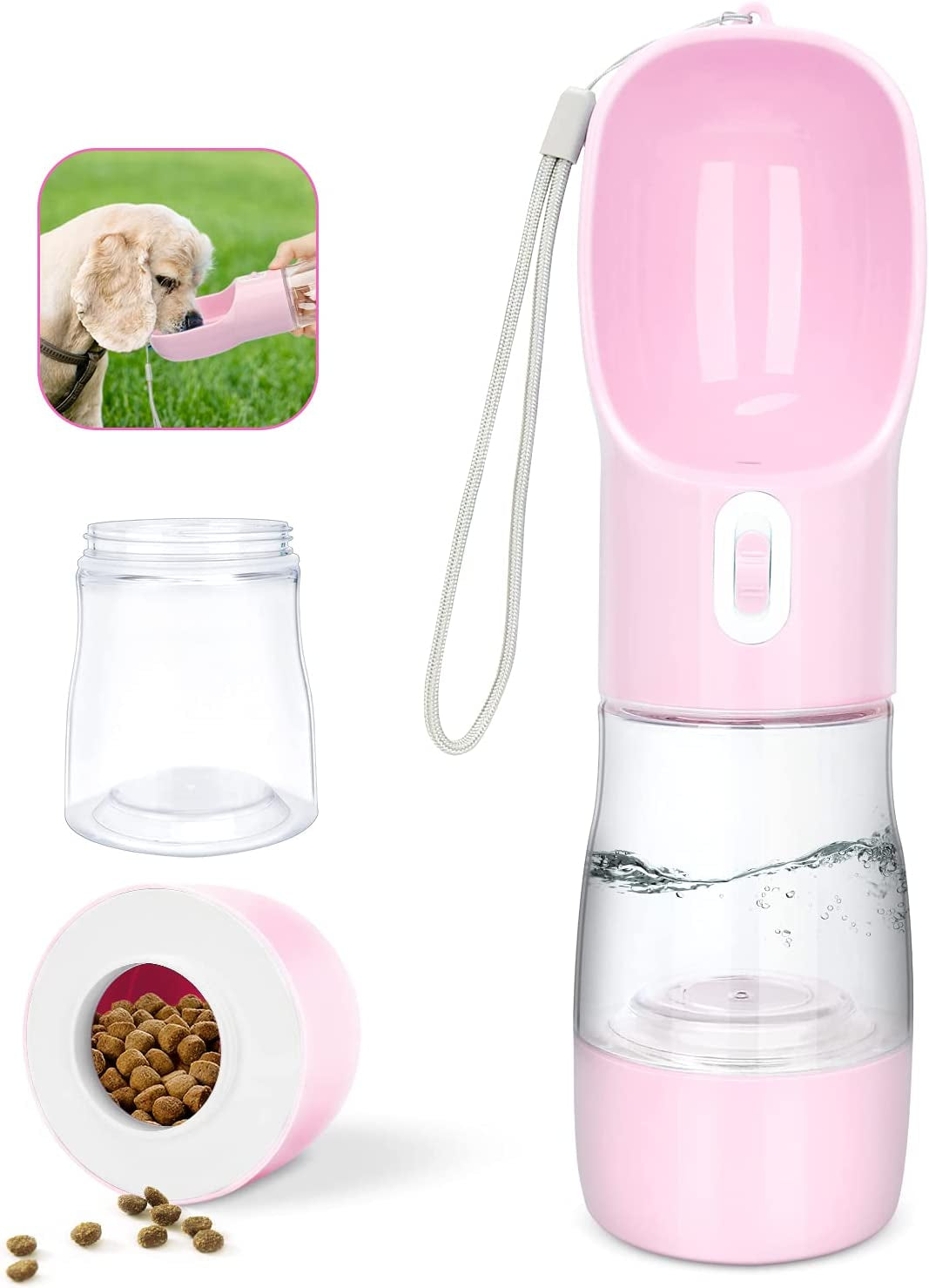 Dog Water Bottle Portable Pet Water Bottle Leak Proof Dog Water Dispenser and Food, Lightweight Dog Travel Water Bottle Bowl for Walking and Trave