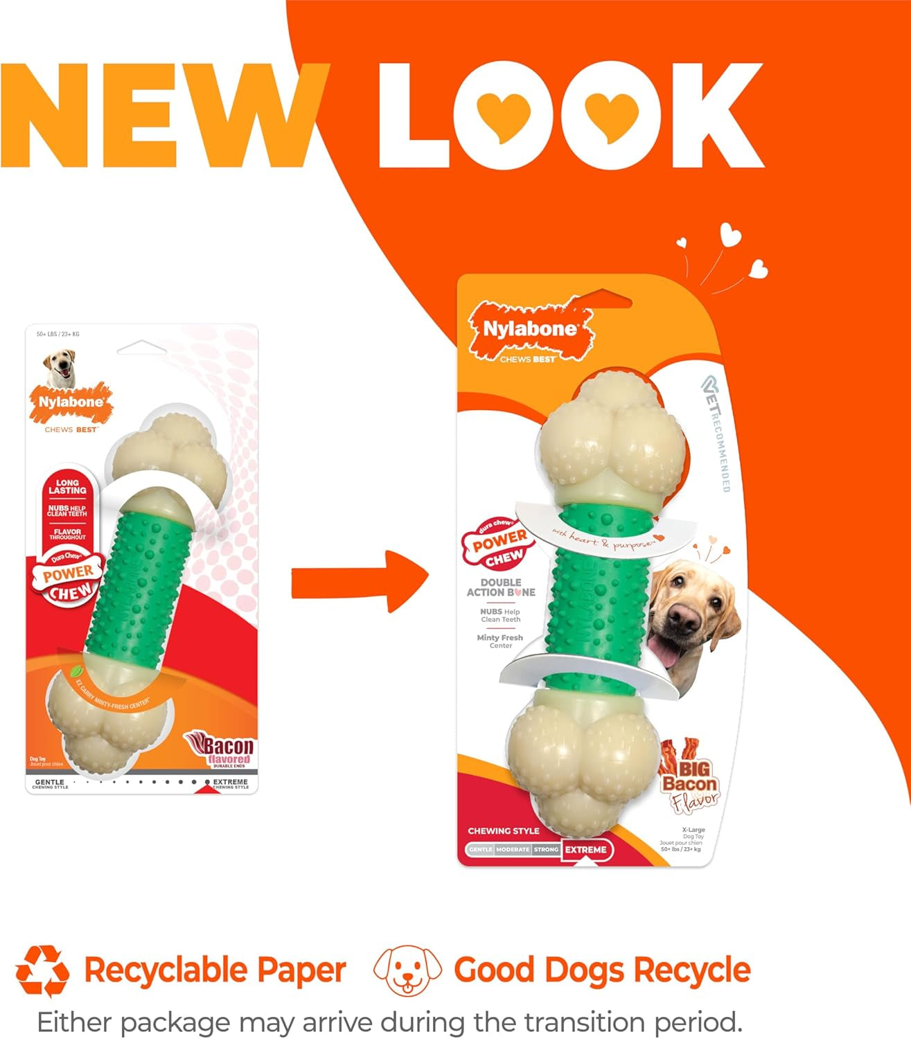 Double Action Power Chew Durable Dog Toy Bacon X-Large/Souper (1 Count)