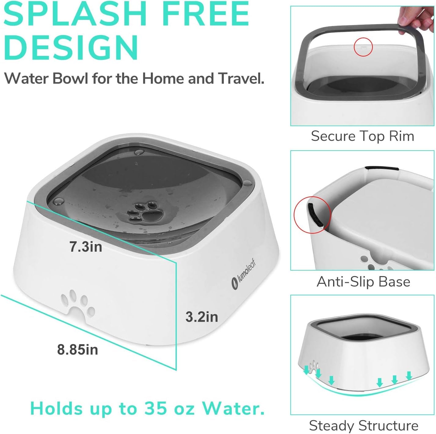 Dog Water Bowl, Dog Bowl No-Spill Pet Water Bowl 35Oz, Slow Water Feeder Dog Bowl, Vehicle Carried Dog Water Bowl for Dogs/Cats/Pets