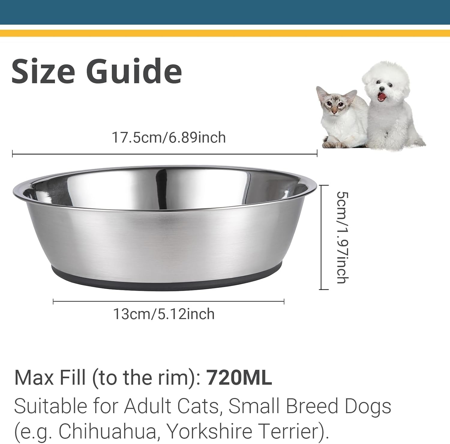 Lightweight Stainless Steel Cat Bowls - 3 Cup, 2 Pack