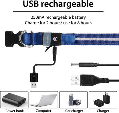 LED Dog Collar-Usb Rechargeable Glow Light up Dog Collars- Safety Waterproof Illuminated Flashing Light Collar for Dogs