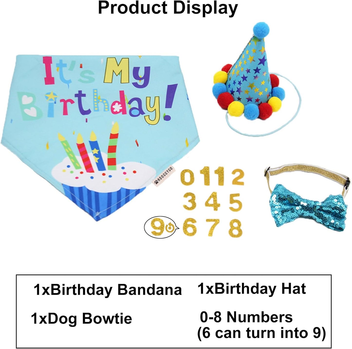 Dog Birthday Bandana Scarf and Dog Girl Boy Birthday Party Hat with Cute Dog Bow Tie Collar for Small Medium Dog Pet