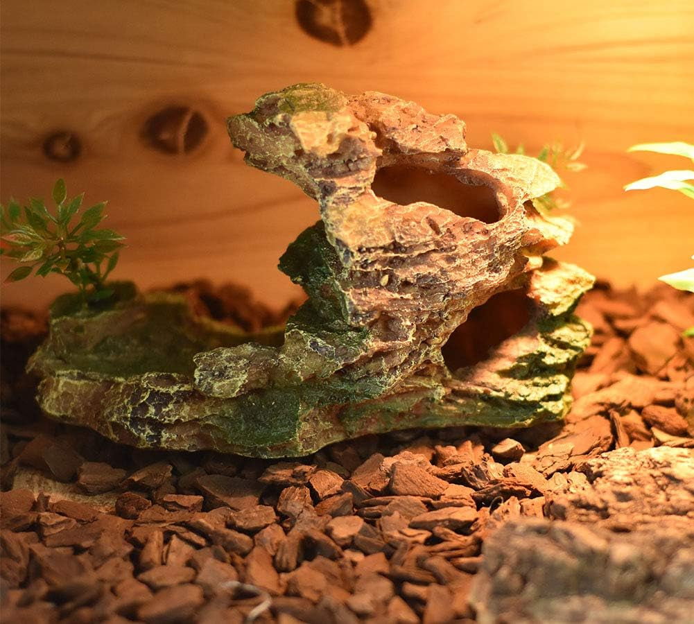 Reptile Small Hide, Turtles Hide Cage, Artificial Plant Rock, Humidified Habitat Decoration