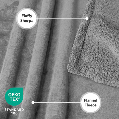 Waterproof Dog Blanket for Bed, XL Dog Pet Blanket Couch Cover Protector, Sherpa Fleece Leakproof Blanket for Crate Kennel Sofa Furniture Queen Bed Protection Reversible Soft 90X90 Light Grey